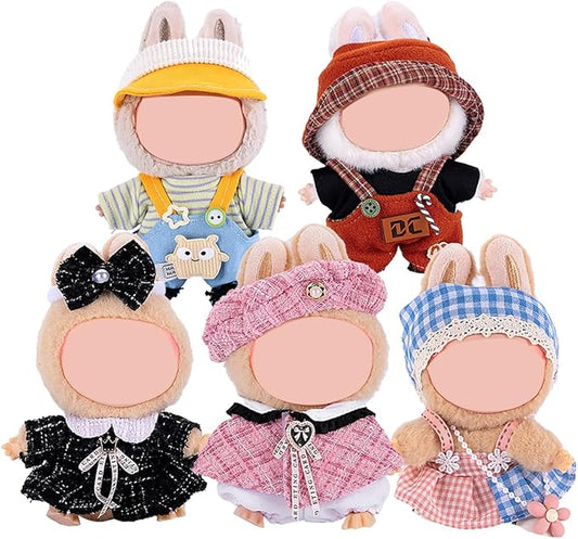 5 Complete Style Clothes Sets for 17cm Dolls - Hat & Overalls Dress Up Outfit for 17cm 15cm Dolls,Designer Outfits Bundle with Luxury/Cute/Sporty Themes, Gift for Doll Lovers (Cool, 17cm/15cm)