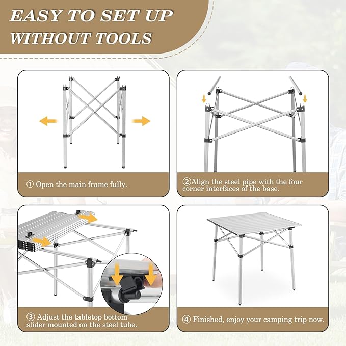 Athena Collection Foldable Camping Table, 28" Small Aluminum Outdoor Folding Camp Table with Roll Up Tabletop and Carry Bag, Lightweight and Portable for Outdoor Camping Picnic Grilling, Silver
