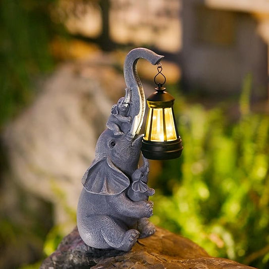 Solar Elephant Outdoor Statues Garden Decor with Solar LED Lights Good Luck Elephant Statue for Patio Balcony Yard Lawn Ornament, Birthday Mother Day Gardening Gifts for Mom Grandma Women