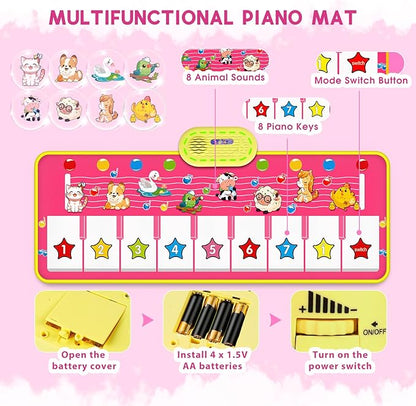 M SANMERSEN Piano Mat - Musical Keyboard Playmat 39.5" Electronic Music Animal Touch Play Blanket Funny Xmas Gift Toy for 1 2 3 Year Old (Pink)