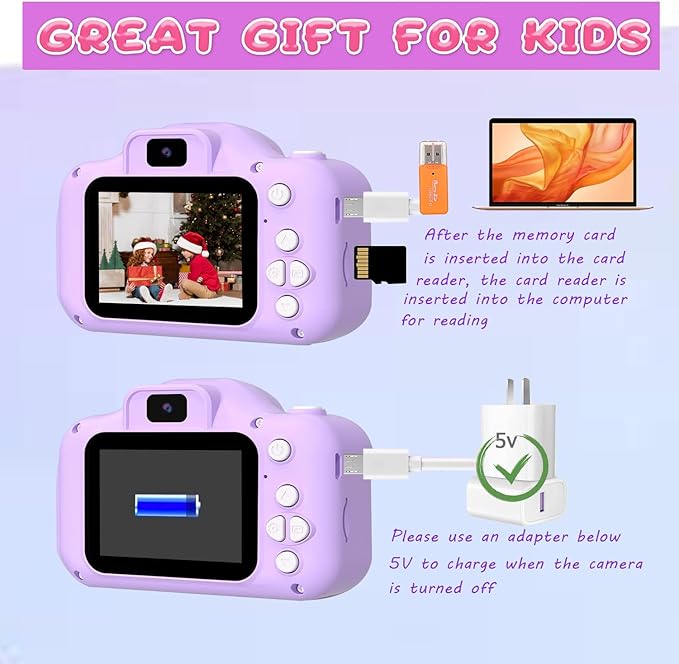 Kids Camera Toys for Girls,Christmas Birthday Festival Gift for Girls Digital Camera for Kids,Toys for 3 4 5 6 7 8 Year Old Boys with 32GB SD Card