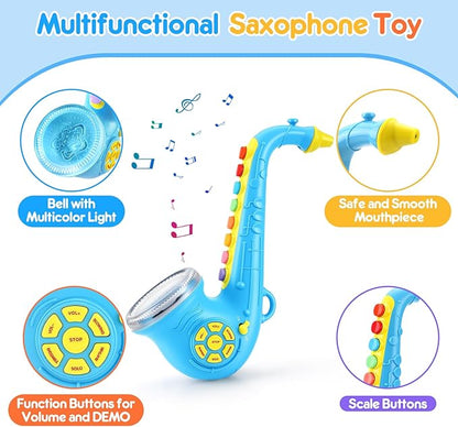 Set of 3 Toy Saxophone Kids Trumpet and Recorder Flute,Musical Instruments Set for Children,Teaching Songs Gifts with Light & Sound for Kids Ages 3-5 5-9, for Kid