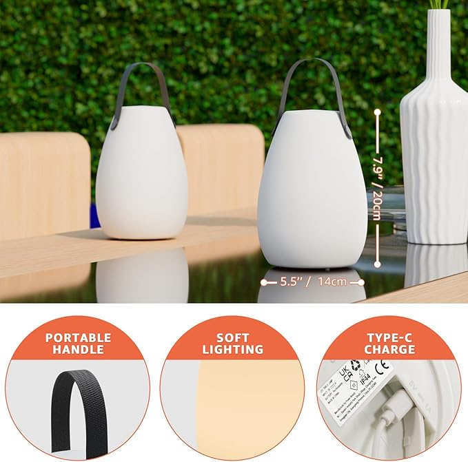 uuffoo Portable Outdoor Table Lamp, Dimmable Cordless Lamp with Remote and 7 RGB Colors IP44 Waterproof Hanging Lamp Indoor/Outdoor Night Lamp Lantern for Bedroom Garden Dining Camping