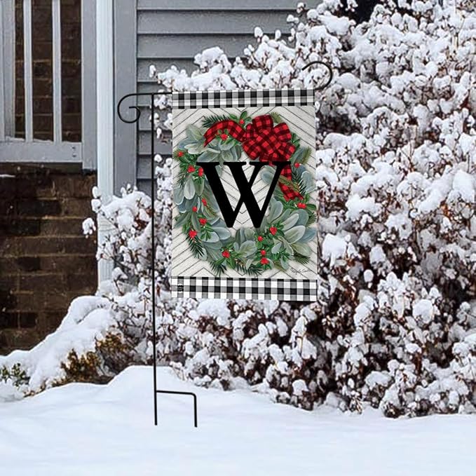 Briarwood Lane Winter Wreath Monogram Letter W Garden Flag