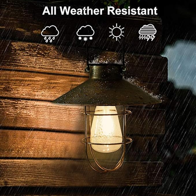 pearlstar Solar Lantern Outdoor Hanging Light Metal Farmhouse Solar Lamp with Warm White Edison Bulb Design for Garden Yard Patio Porch Decor (Brushed Copper)