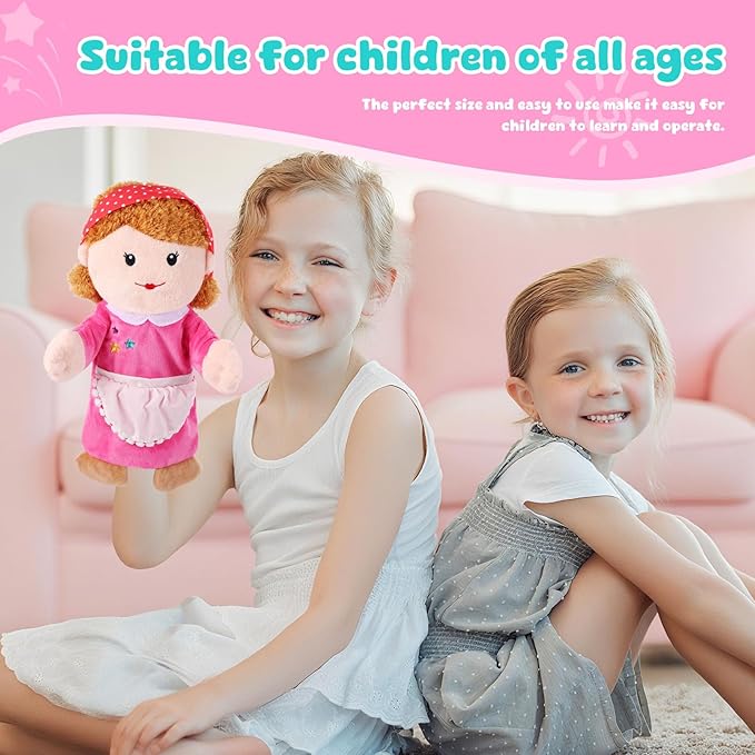 1 Pcs Family Hand Puppets 12 Inch Grandparents, Mom & Dad, Brother & Sister Plush Hand Puppet Toys Role-Play Toy Puppets for Kids Storytelling Imaginative Pretend Play Teaching Preschool(Mom A)