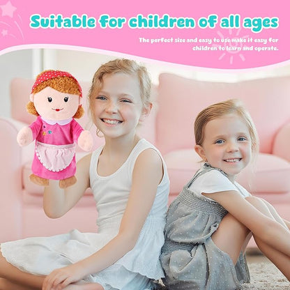 1 Pcs Family Hand Puppets 12 Inch Grandparents, Mom & Dad, Brother & Sister Plush Hand Puppet Toys Role-Play Toy Puppets for Kids Storytelling Imaginative Pretend Play Teaching Preschool(Mom A)