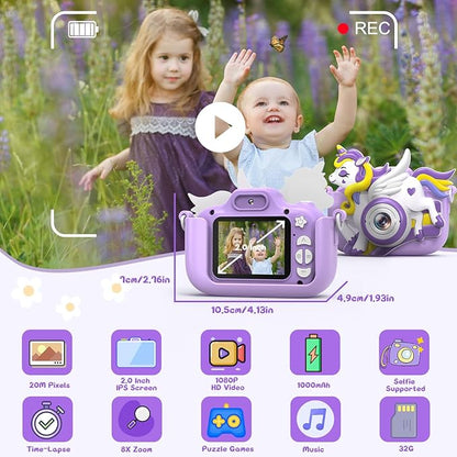 Kids Camera for Girls Boys, 2.0 HD IPS Screen 1080P Kids Video Camera for 4 5 6 7 8 9 10 11Years Old, Kids Digital Camera for Toddler Age 3-12,Holiday Birthday Graduation Gift Toy for Girl Boy