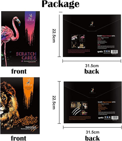 Georgie Porgy Scratch Paper Art A4 Set for Kids Adults Magic Rainbow Scratch Postcards Boards for DIY Arts and Crafts Kits Christmas Birthday Gift with Scratching Tools Kit (Magical Animals)