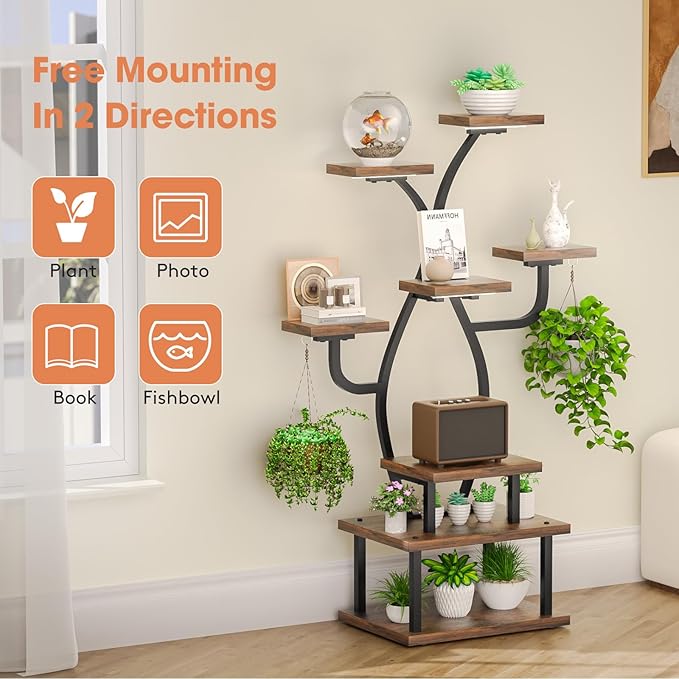 Plant Stand Indoor with Grow Light, 8 Tiered 48" Small Plant Shelf, Corner Plant Stand Stand for Indoor Plants Multiple, Metal Humen-Shaped Plant Flower Holder, for Living Room, Patio, Balcony