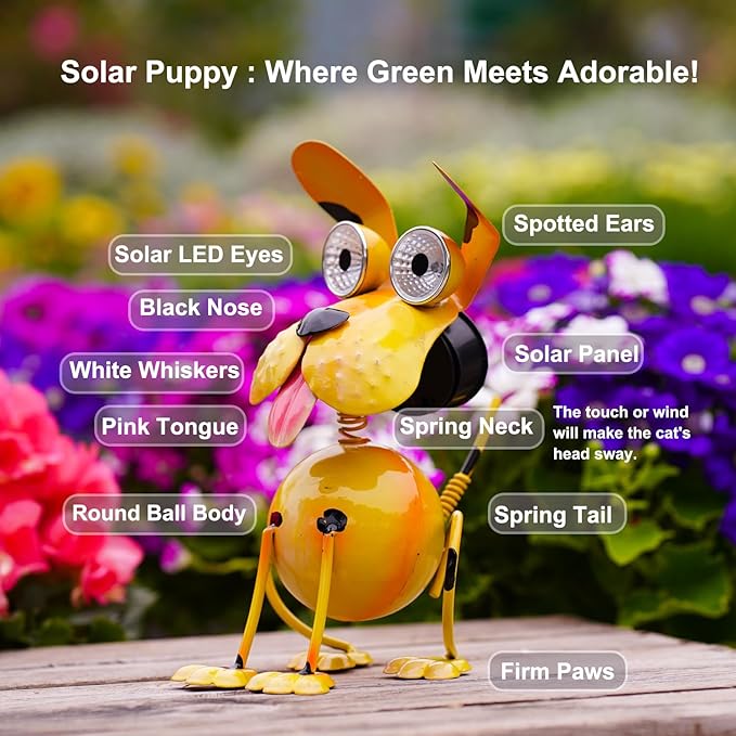 Dog Solar Lights Outdoor,Yard Art Metal Dog Statues,Outdoor Funny Dog Statue for Garden Decor Yard Lawn Ornaments