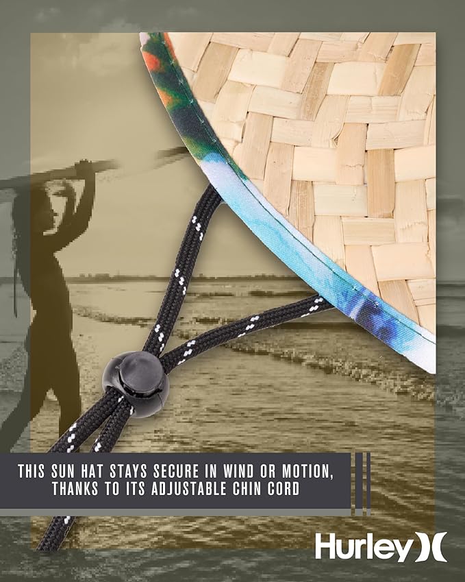 Hurley Men's Straw Hat - Wide Brim Channel Island Lifeguard Hat - Stylish Sun Hats for Men with Chin Strap