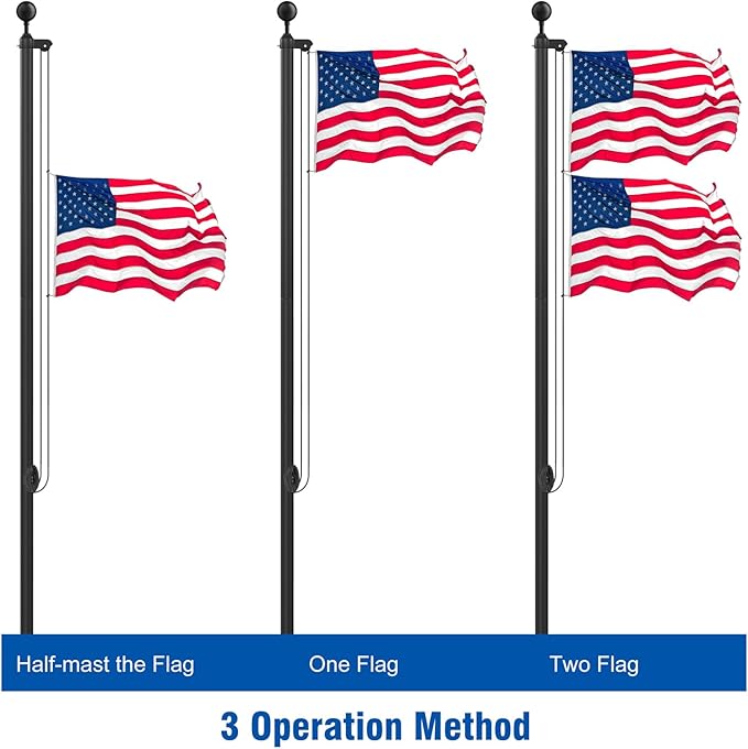 Flag Pole Kit 25FT, 12 Gauge 1.8mm Thickness Heavy Duty Flag Poles with 3x5 American Flag, Black Flag pole for Outdoor House In Ground, Extra Thick Flagpoles Suitable for Yard and Garden