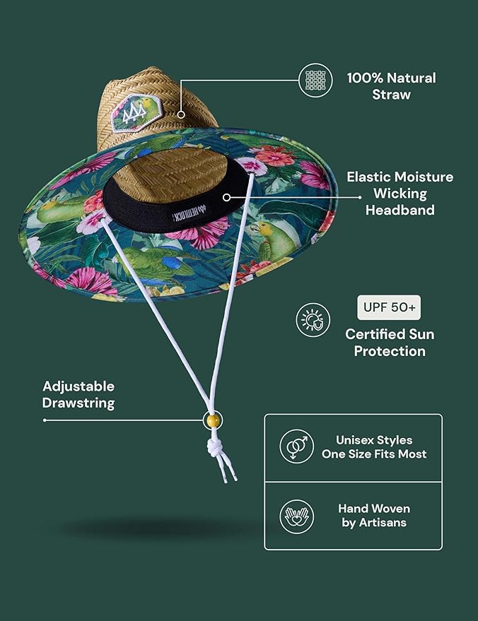 Straw Hat for Men & Women | Lifeguard Hat, Beach Hat & Sun Hat | UPF 50+ Wide Brim for Sun Protection | One Size | Hemlock