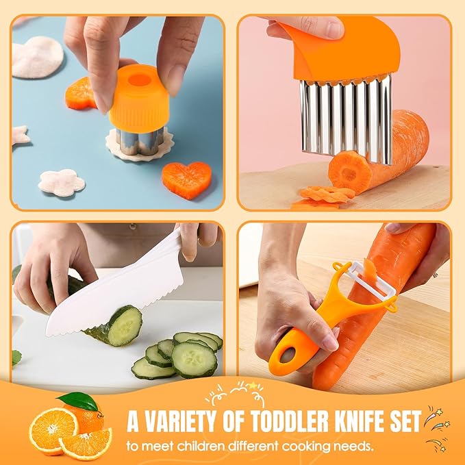 Kids Cooking Sets Real, Kids Cooking and Baking Gift Set with Storage Case Timer Kid Safe Knives Cutting Board, Toddler Real Kitchen Accessories, Birthday Gifts for Girls Boys Age 4 - 8