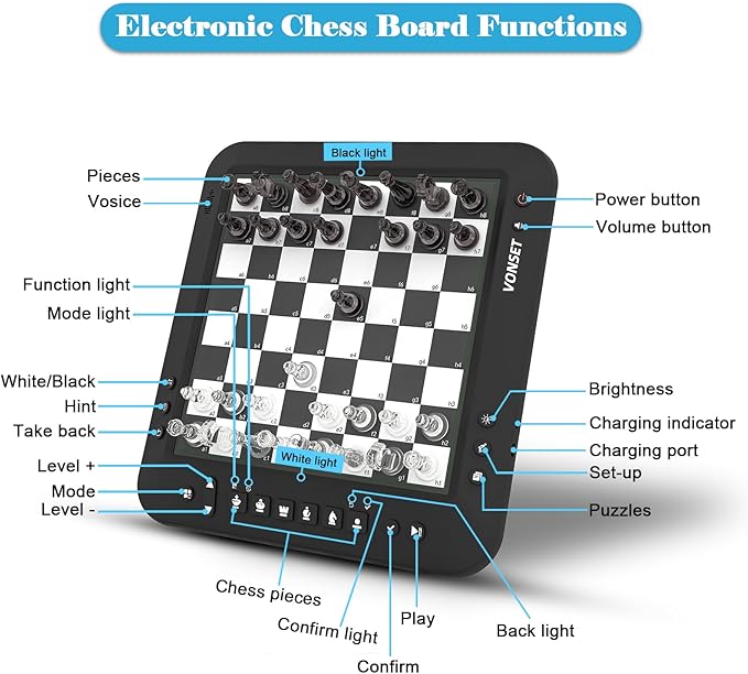 P6 Electronic Chess Board Chess Computer Talking Smart Chess Board Magnetic Electronic Chess Set with LED for Kids & Adults