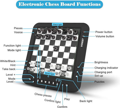 P6 Electronic Chess Board Chess Computer Talking Smart Chess Board Magnetic Electronic Chess Set with LED for Kids & Adults