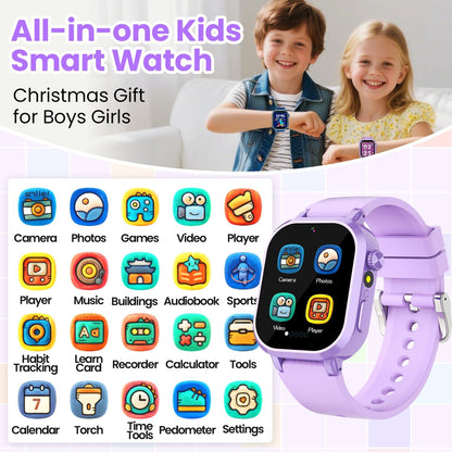 Waterproof Smart Watch for Kids Girls Ages 5-12 with 39 Games, HD Camera, Video, Music, Habit Tracking, Alarm, Pedometer, Kids Smart Watch Chrismars Birthday Gift for Girls Age 5 6 7 8(Purple)