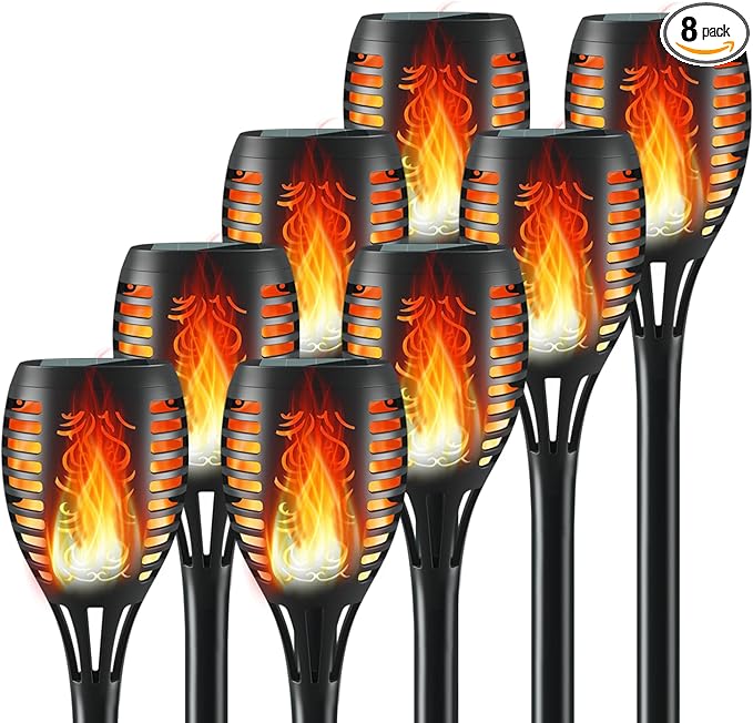 Solar Lights Outdoor, 12LED Tiki Solara Torch Light with Flickering Flame,IP65 Waterproof Mini Solar Torch Light for Outside Garden Patio Pathway Yard Decorations (8pcs)