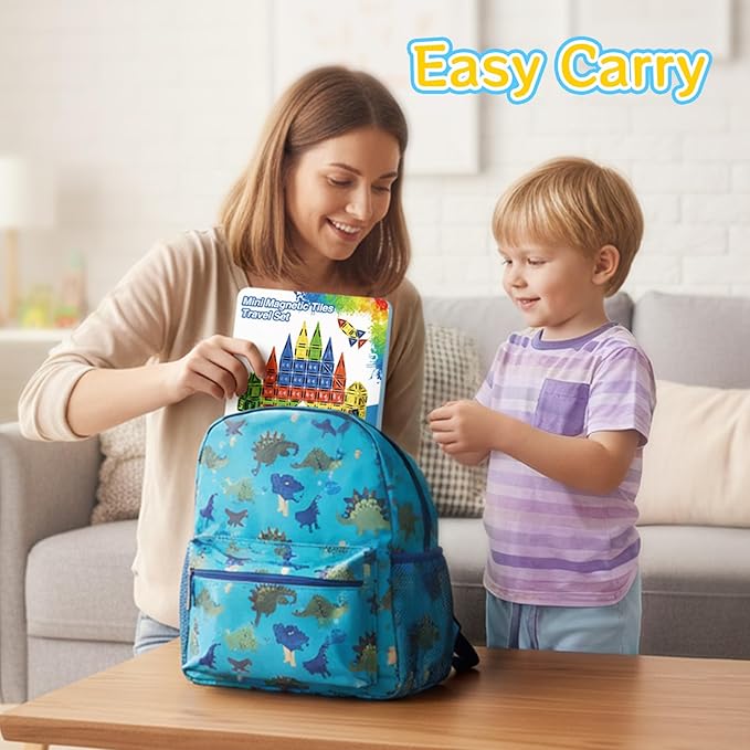 60pcs Mini Magnetic Tiles for Kids Ages 3-8,Travel Magnetic Building Blocks with Metal Storage Box, STEM Educational Toys, Montessori Sensory Learning Toys for Toddlers, Boys & Girls Gift