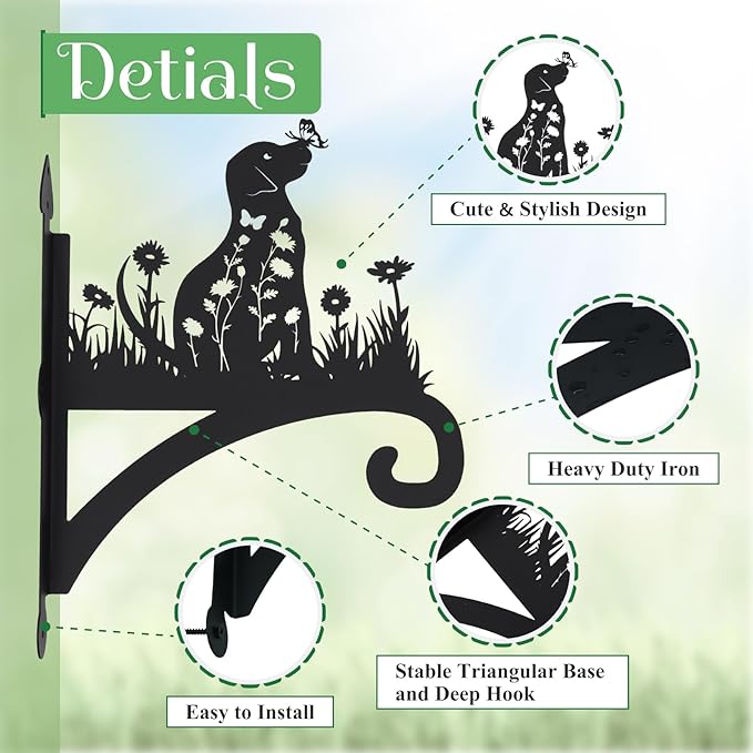 Plant Hangers Outdoor Heavy Duty Iron Decorative Dog Silhouette Plant Hooks for Hanging Baskets 11 inch Hanging Plant Bracket Wall Hooks for Flower Pot Lantern Bird Feeder Wind Chimes