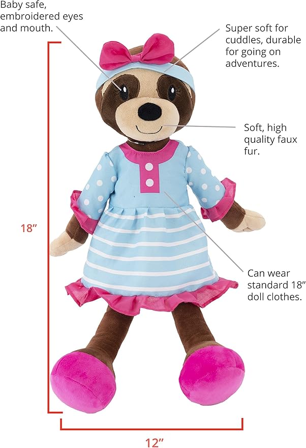 Plushible Soft Baby Doll, 18 Inch Sloth - Plush Rag Doll with 2 Clothing Sets, My First Plush Toy for Girls, Boys & Infants, Soft Baby Stuffed Toy, Adorable Companion for 1 Year Old & Up