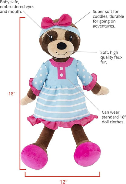 Plushible Soft Baby Doll, 18 Inch Sloth - Plush Rag Doll with 2 Clothing Sets, My First Plush Toy for Girls, Boys & Infants, Soft Baby Stuffed Toy, Adorable Companion for 1 Year Old & Up