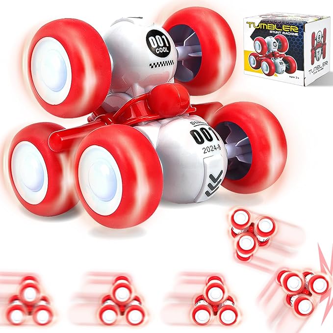6 Rounds Inertia 360° Rotating Stunt Car Toys 3-6 Year Old Kids Pull Back Truck for Toddler Boys for Ages 3 4 5 6,Push and Go Vehicle for Kids 3-5 Year Old Christmas Birthday Present(Red)