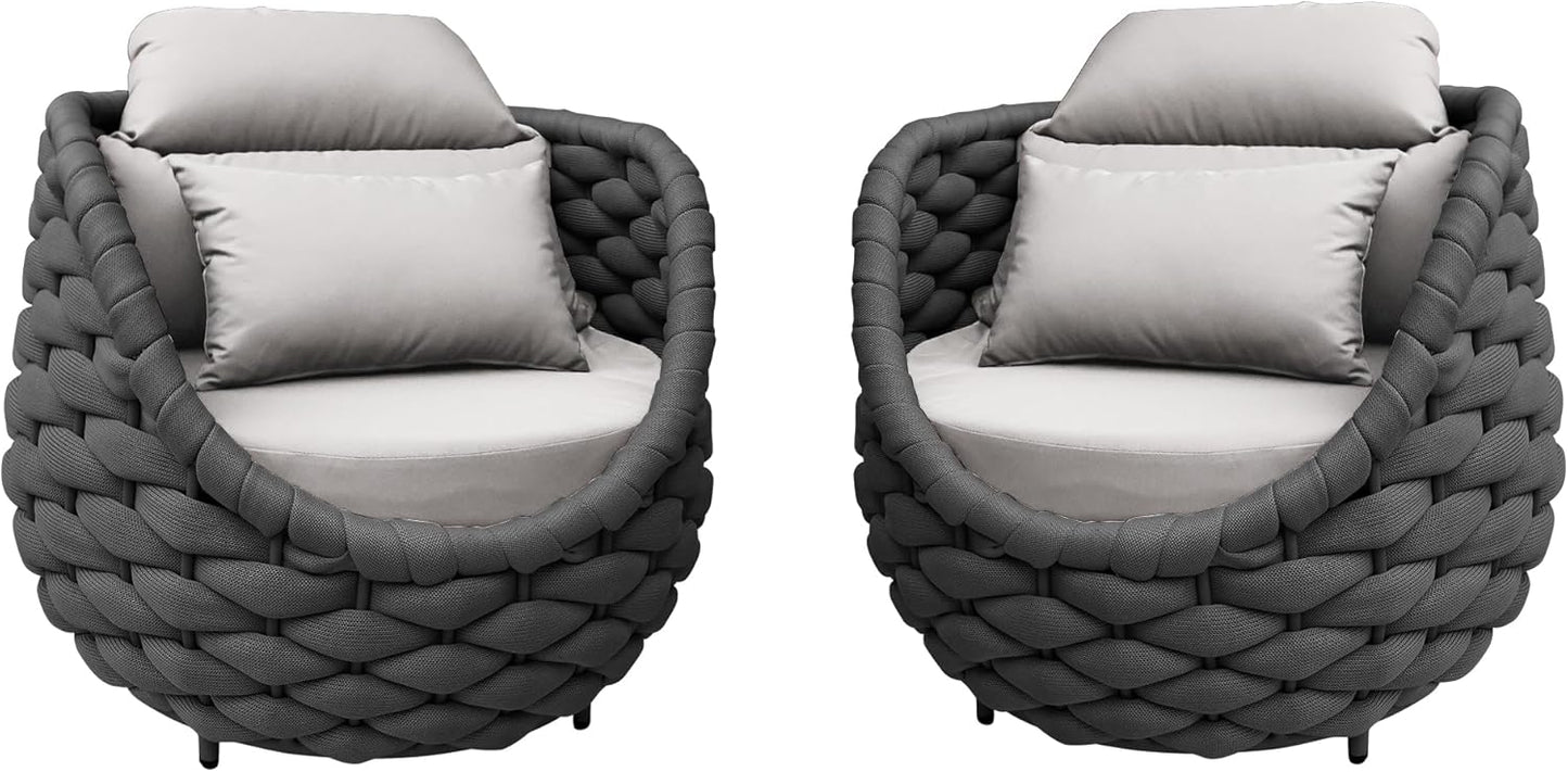 TWT Patio Sofa Set of 2 All-Weather Polyester Rope Balcony Furniture with Cushions & Pillows,Metal Armchairs Outdoor Patio Furniture Set for Indoor, Balcony, Backyard, Deck, Poolside, Cream