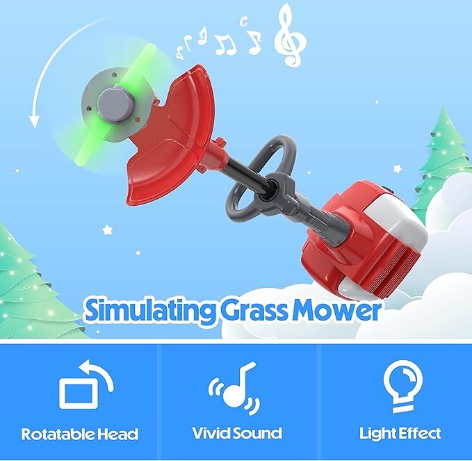 Toy Choi's Toy Trimmer - Power Construction Play Tool Kids Trimmer,Outside Pretend Play Garden Toy with Light Sound,Educational Gift Kid Toddler Tool Set for Boy Girl Age 3, 4, 5,6,7+