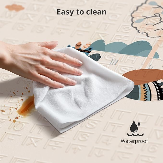 Baby Play Mat, Reversible, Waterproof Foam Padded Play Mat for Infants, Babies, Toddlers, Plays and Tummy Time, Foldable, 71x59 Inches Baby Crawling mat with Travel Bag for Indoor and Outdoor