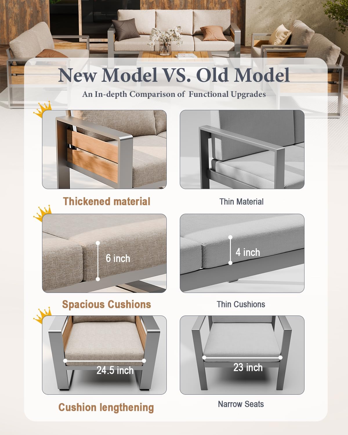 ZANDOR Outdoor Aluminum Patio Furniture - 1 Pcs 3-Seat, All-Weather Metal Modern Outside Sofa with Washable Thick Cushion for Garden/Backyard/Porch, Silver