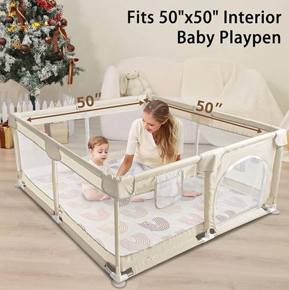 Baby Play Mat, 50x50 Playpen Mat, Thick Soft Foam Playmats for Baby, Foldable and Washable Crawling Mat for Floor (Rice Rainbow)