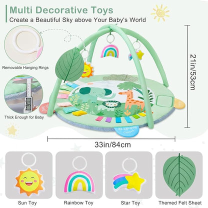 Baby Play Gym Mat Tummy Time Mat, Washable Baby Activity Play Mat for Sensory, Visual, Hearing, Touch Development, Baby Toys Shower Gift for Newborn