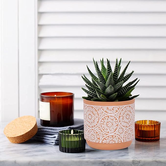 DeeCoo 3 Piece Ceramic Plant pots Indoor Flower Pots Set with Drainage Holes, 5.7/4.7/3.5/inch, Modern Decorative Flower (Red)