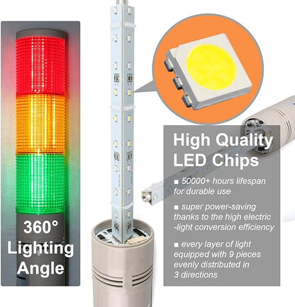 Tower Stack Lights, Industrial Warning Signal Lights Tower Lamps Column, Factory Workshop Safety RGB Signal Indicator, LED Andon Lights (12V, 3 Layers, Without Sound)
