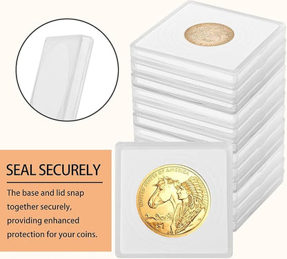 60 Pcs Coin Holders for Collectors, Clear Coin Cases with 5-Size Sponge Gaskets 20/25/30/35/40mm, Plastic Coin Slabs and Coin Protectors for Silver Dollar Collectors Collection Supplies, White