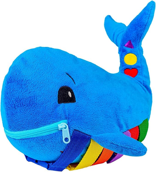 Buckle Toys Blu Whale Stuffed Animal Montessori Toys for Toddlers 1-3, Learning Activity Toy & Sensory Toys to Develop Fine Motor Skills and Problem Solving, Classroom and Toddler Travel Essential