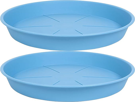 2 Pack of Plant Saucer Tray 19 inch, Heavy Duty Plastic Pot Plant Drip Trays Saucers for for Indoors Outdoor, Plant Water Tray for Planters 16-19" (19", Light Blue)