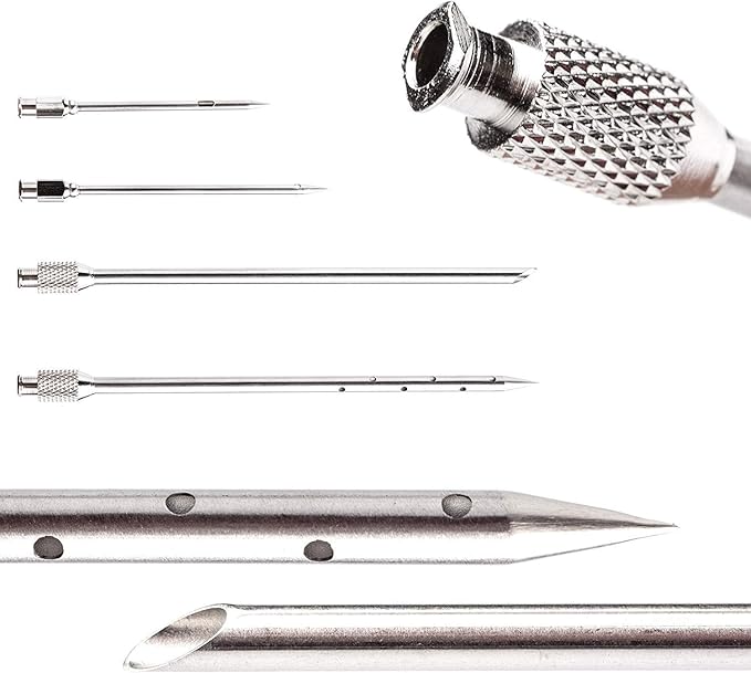 Meat Injector Syringe Stainless Steel Outdoor Meat Kit Marinade Flavor Food Injector Syringes with 4 Marinades Needles Grill Smoker Injectors Professional Syringe Held Culinary Barbecue Tool For BBG