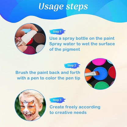 Face Painting Kit for Kids & Adults,Non-toxic Water Activated Face Paint Makeup set,Includes 18 Color+15 Color Face Paint Makeup Palette and Multiple makeup tools.Ideal for Halloween,Cosplay Makeup.