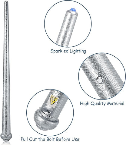 Sumind 4 Pieces Light up Wand Magic Light and Sound Toy Wizard Wands, Illuminating Witch Wand, Costume Accessory for Halloween Cosplay Birthday Party Favors(Silver)