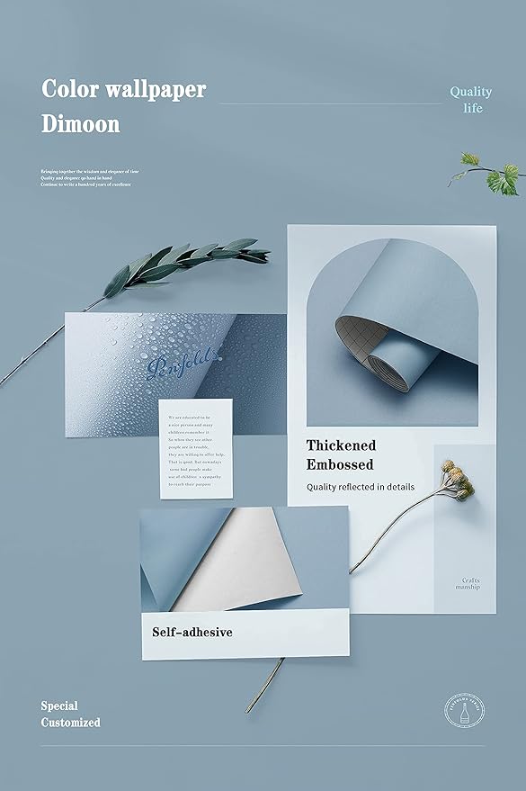 Dimoon 118''x17.7'' Blue Peel and Stick Wallpaper Contact Paper Modern Self Adhesive Wall Paper Removable Renter Friendly Textured Solid Color Shelf Cabinet Vinyl Roll (118''x17.7'',Light Grey Blue)