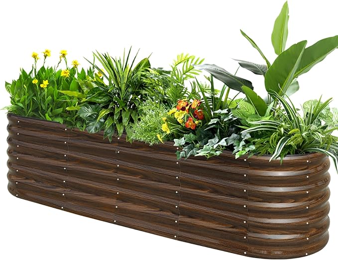 SnugNiture 8x2x2ft Raised Garden Bed Kit, 24" Tall Outdoor Metal Raised Planter Box for Planting Plants Vegetables Flowers Fruits, Brown