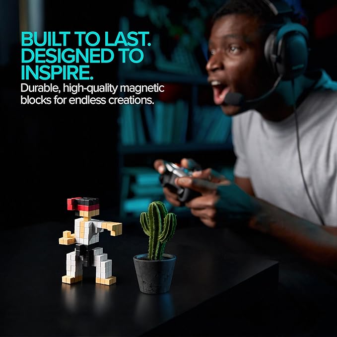 PIXIO - Tiny Magnetic Blocks Building Toy in Pixel Art Style with Free App - 5/16" Plastic Cubes with 6 Magnets Inside - Open Ended Toy - Ages 6+