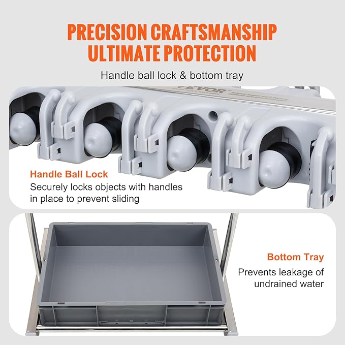 VEVOR Garden Tool Organizer, 10 Slots with Hooks, Yard Tool Tower Rack with Wheels for Garage Organization and Storage, Hold Long-Handled Tool/Rake/Broom, Metal Tool Stand Holder for Shed, Outdoor