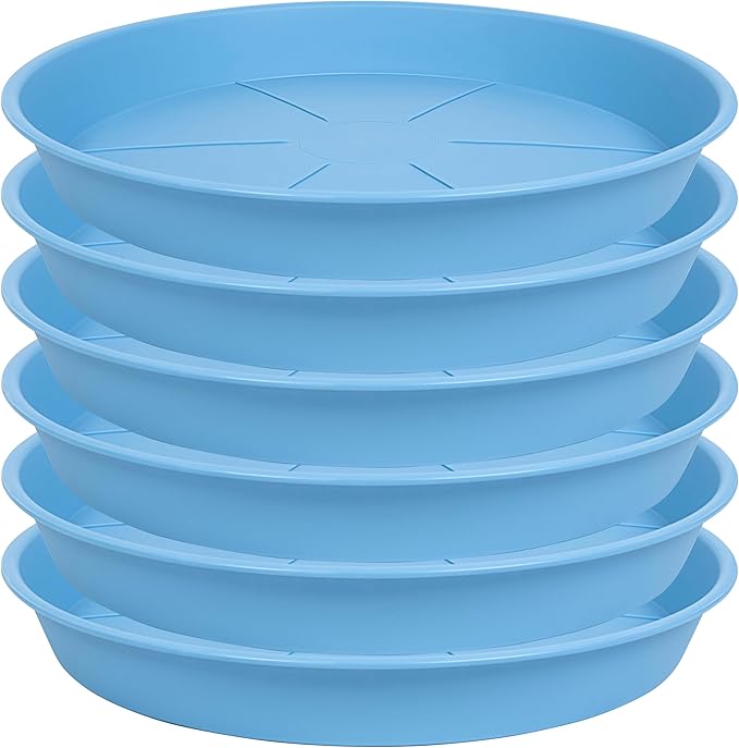 6 Pack of Plant Saucer Tray 11 12 inch, Heavy Duty Plastic Pot Plant Drip Trays Saucers for for Indoors Outdoor, Plant Water Tray for Planters 11-12" (12", Light Blue)