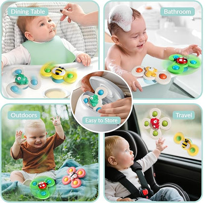 6 PCS Baby Suction Cup Spinner Travel Toys for Kids Ages 1-3, Fidget Spinner Toys for 1 Year Old Boy Girl 12 Months, Sensory Bath Toy for Toddlers Infants Birthday