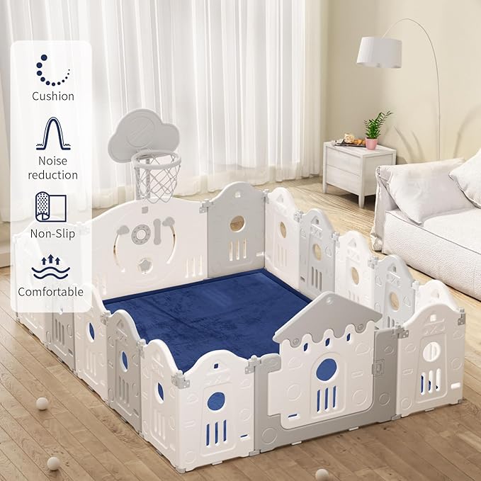 ACOMOPACK Baby Play Mat for Floor 1.3" Thick Memory Foam Play Mat 71"×79" Tummy Time Crawling with Non-Slip Bottom for Living Room,Nursery,Soft Velvet Playpen Mats for Kids,Infants（Royal Blue）