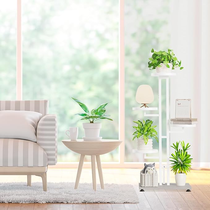 iDavosic.ly 5 Tier Plant Stand Indoor Outdoor, Tiered Corner Multiple Flower Pot Holder Shelf, Metal 34 Inch Tall Display Rack for Patio Porch Living Room Garden Balcony Bedroom, White